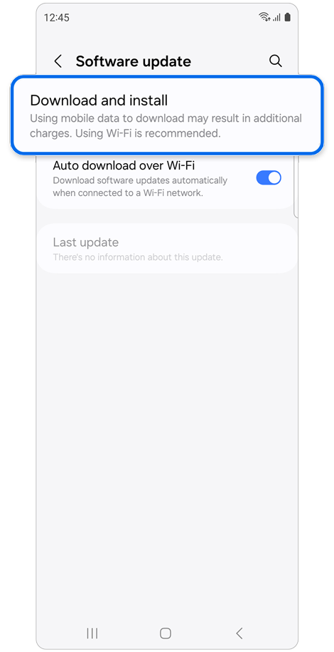 Software update screen