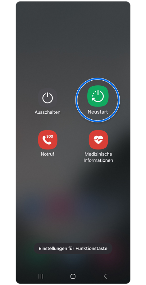 Bildschirm für Energieoptionen mit Gesten zum Drücken der Lautstärketaste nach unten und der Einschalttaste