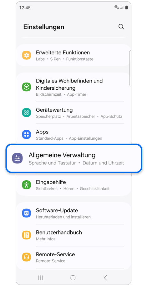 Startbildschirm Einstellungen