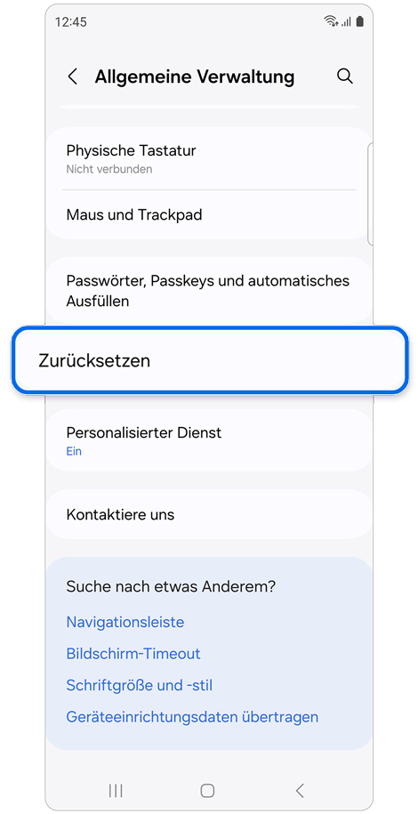 Bildschirm Allgemeine Verwaltung.