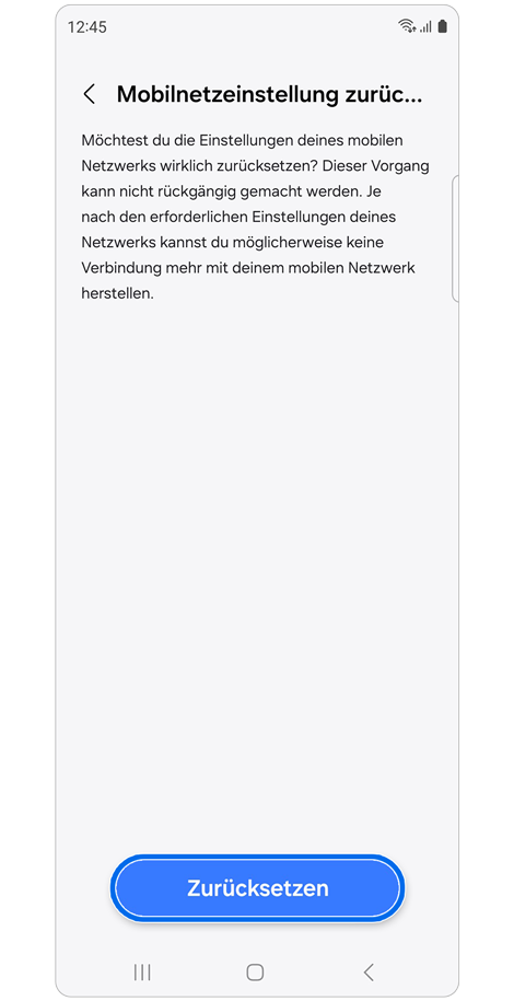 Bildschirm Mobilfunknetzwerkeinstellung zurücksetzen