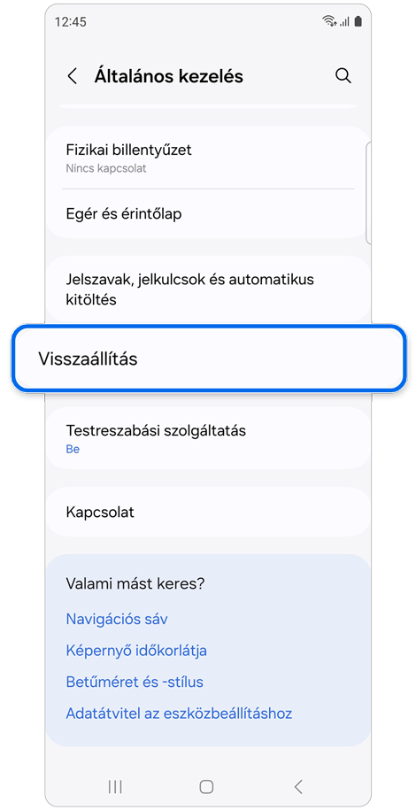 Általános kezelés beállítások képernyője.