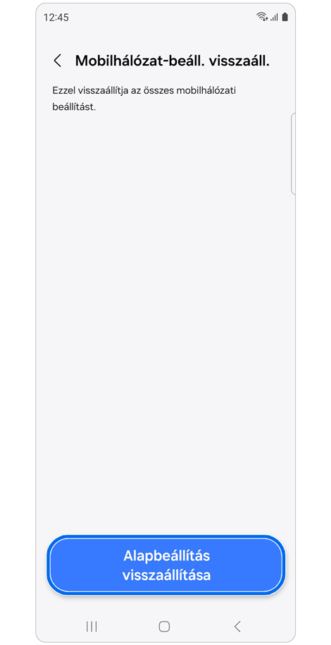 A Mobilhálózat-beáll. visszaáll. képernyő.