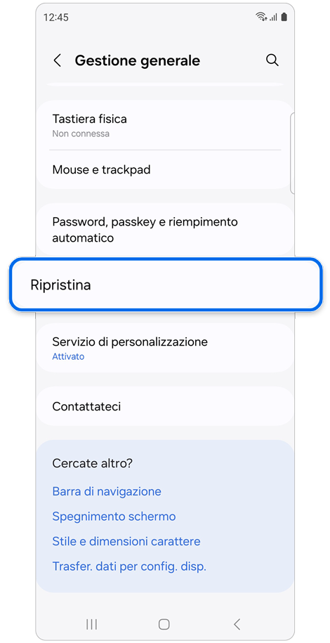 Schermata delle impostazioni di Gestione generale.