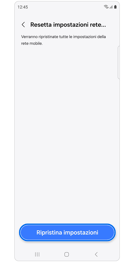 Schermata delle impostazioni di Resetta impostazioni rete mobile.
