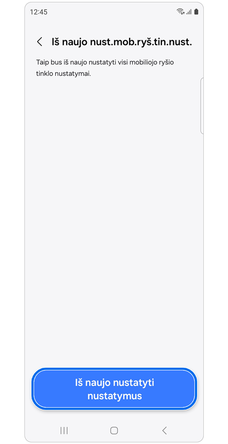 Ekranas „Iš naujo nust.mob.ryš.tin.nust.“.