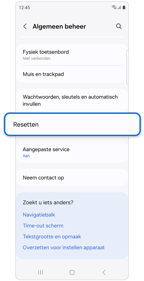 Scherm instellingen Algemeen beheer.