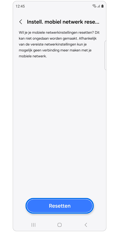 Scherm Instell. mobiel netwerk resetten.