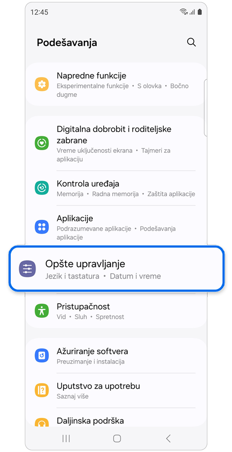Početni ekran Podešavanja