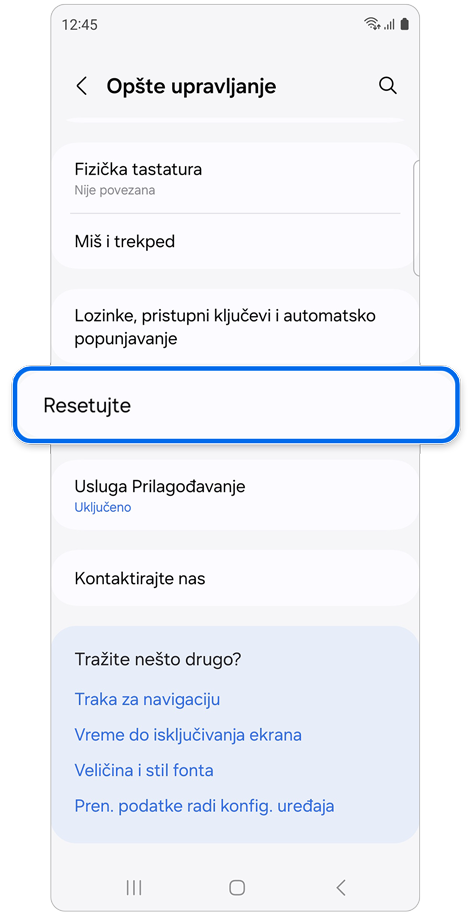 Ekran podešavanja Opšte upravljanje