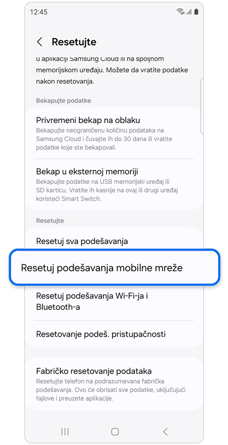 Restart opcija na ekranu.