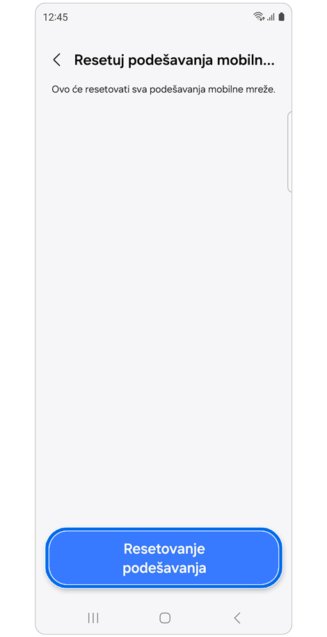 Ekran podešavanja Restart mobilne mreže