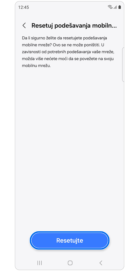 Ekran podešavanja Restart mobilne mreže