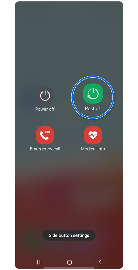 Power options screen with gesture of pressing the volume down and power keys