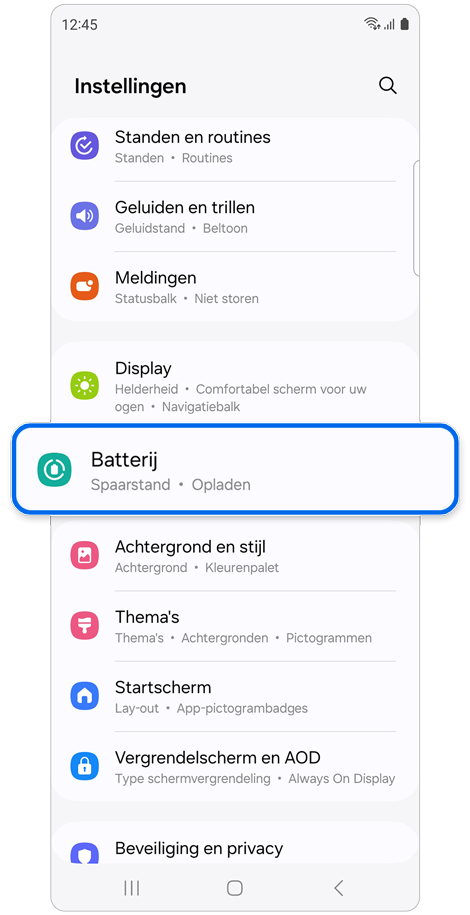 Instellingen startscherm
