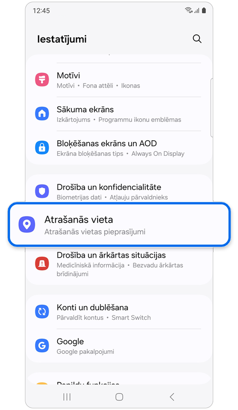Sadaļas Iestatījumi sākumlapa