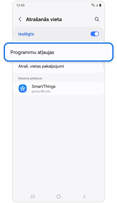 Funkcijas Atrašanās vieta ekrāns