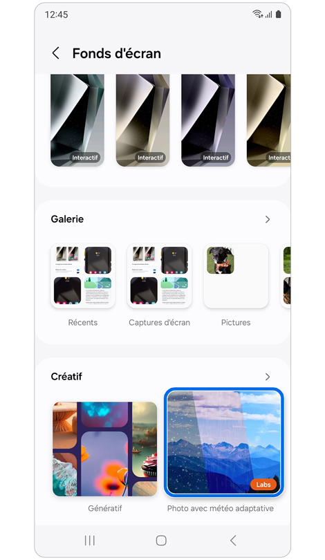 Options de fonds d'écran
