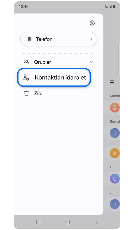 Kontaktlar proqramı menyusu
