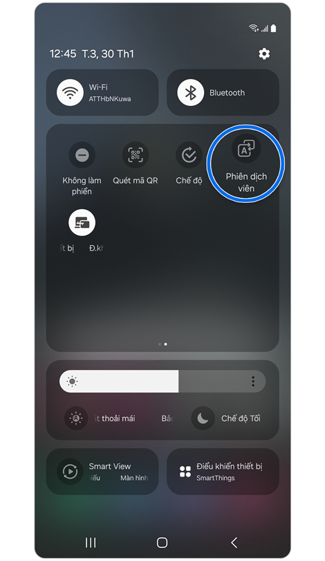 Bảng cài đặt nhanh