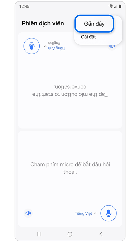 Biểu tượng tùy chọn khác được chọn trong ứng dụng Phiên dịch viên