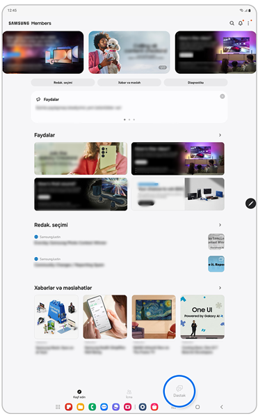 Samsung Members proqramının əsas ekranı.