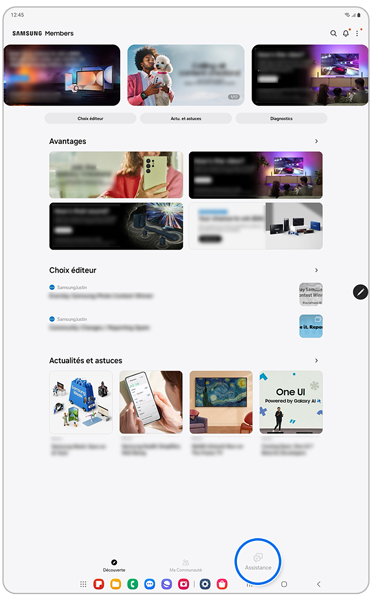 Écran d'accueil de l'application Samsung Members.