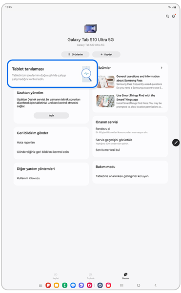 Samsung Members'ta Destek sekmesi