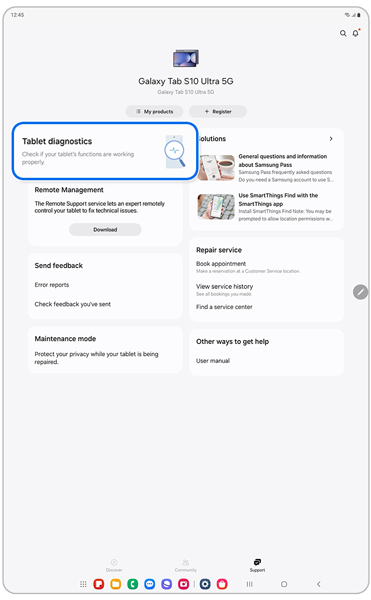 Support tab in Samsung Members