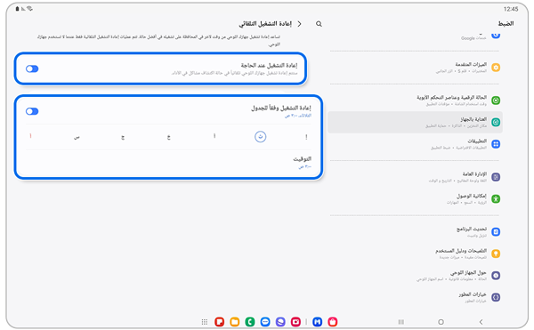 الضبط إعادة التشغيل التلقائي.