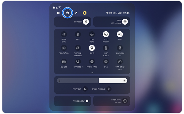 פאנל הגדרות מהירות