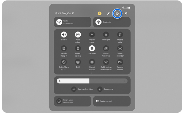 Quick settings panel