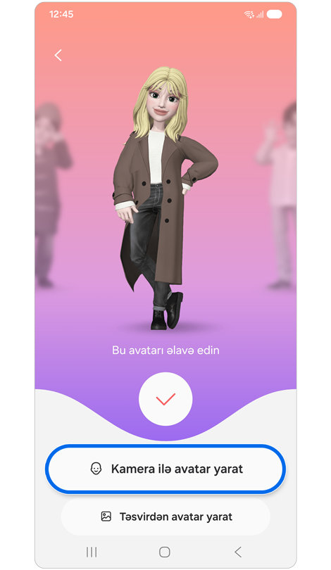 Avatar yarat ekranı.