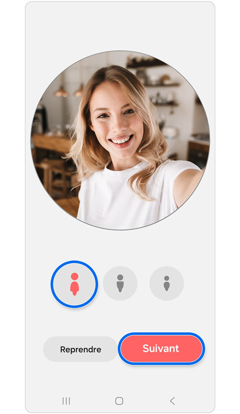 Écran de sélection de la forme du corps d’un Galaxy Avatar sur un Samsung Galaxy.