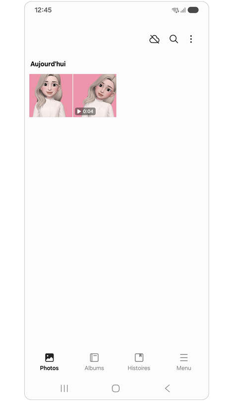 Photos et vidéos de Galaxy Avatar dans l’application Galerie sur un Samsung Galaxy.