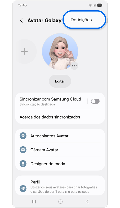 Ecrã Avatar Galaxy.