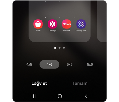 One UI 6 üçün əsas ekran şəbəkə seçimləri.