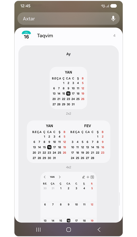 Tövsiyə olunan vidjetlər siyahısında müxtəlif vidjet formatları göstərilir.