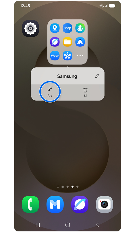 Kiçik vurğulanmış böyüdülmüş proqram qovluğundan qovluq parametrləri pop-up menyusu ilə əsas ekran.