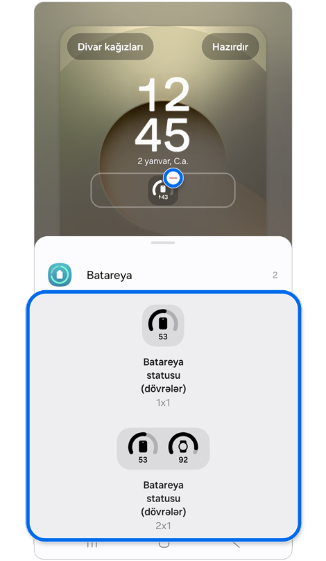 Batareya komponentinin üslub seçimləri.