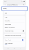 Advanced features settings screen.