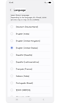 Bixby Language settings page displaying a list of different language options available for selection.