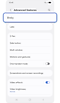 Advanced features settings screen.