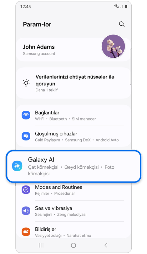 Param-lər əsas ekranı