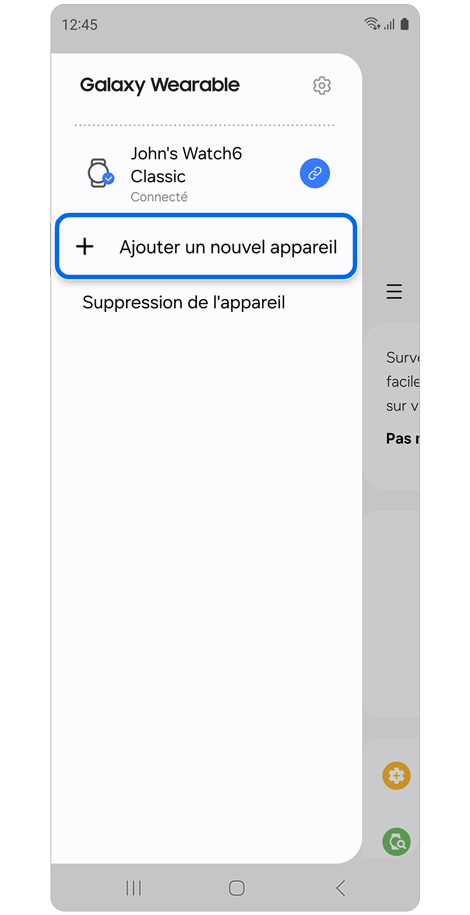 Liste des appareils connectés dans l'application Galaxy Wearable.