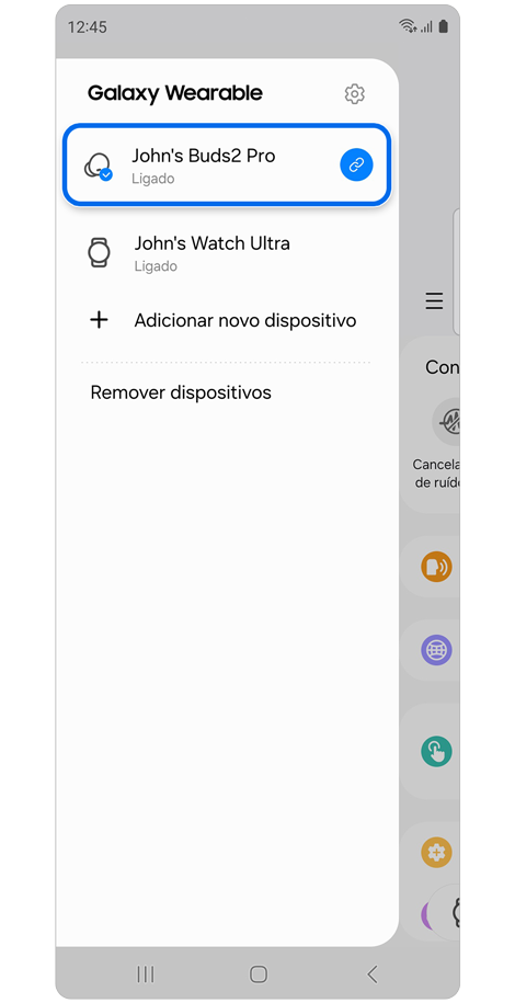 Lista de dispositivos da aplicação Galaxy Wearable.