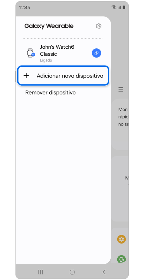 Lista de dispositivos na aplicação Galaxy Wearable.