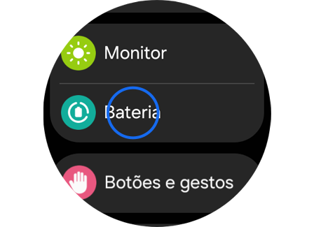 Ecrã de "Definições" do Galaxy Watch.