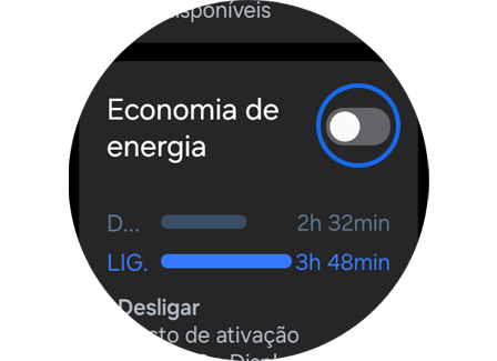 Funcionalidade "Economia de energia" do Galaxy Watch.