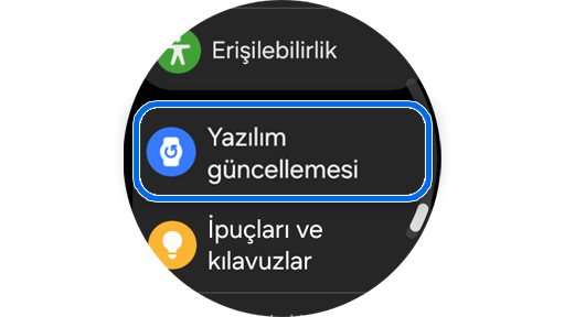Bir Galaxy Watch’un Ayarlar ekranı.